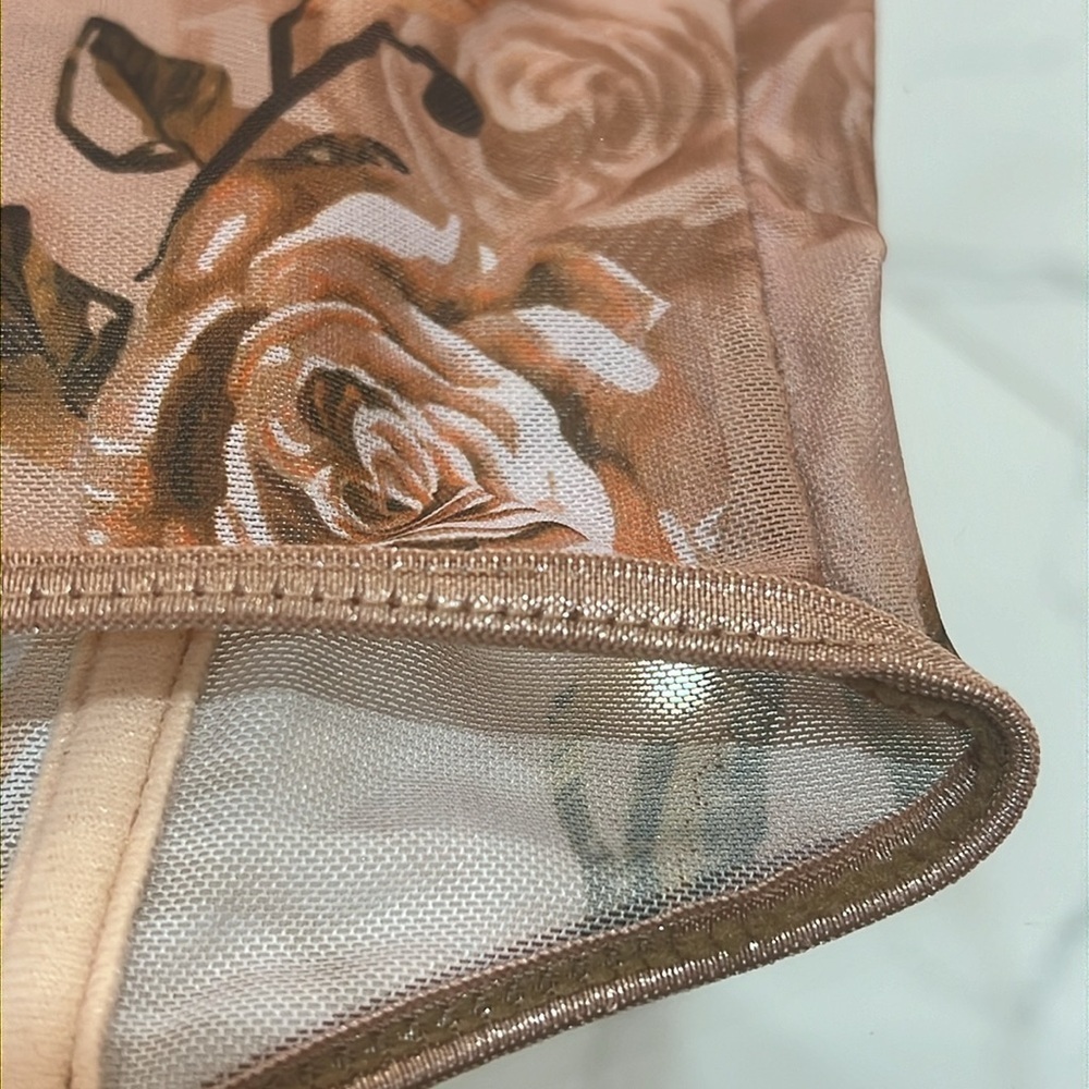 Floral Print Ruched Bustier Mesh Beige/Brown Corset Top size Medium US 6 - Picture 9 of 12